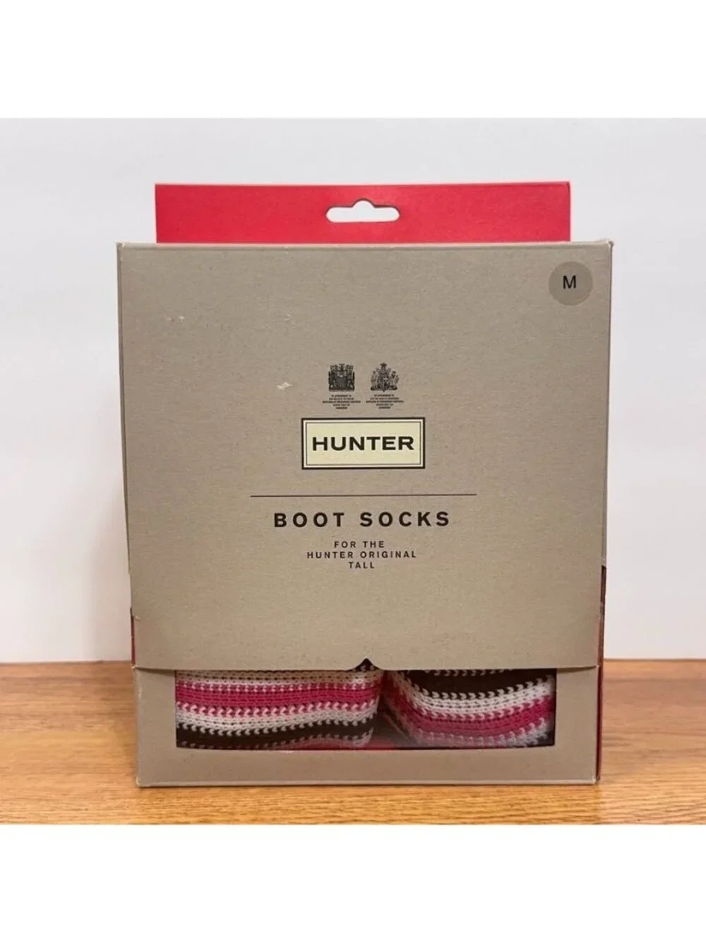 Hunter Original Tall Deckchair Stripe Boot Socks M Womens 5-7 Pink Black White